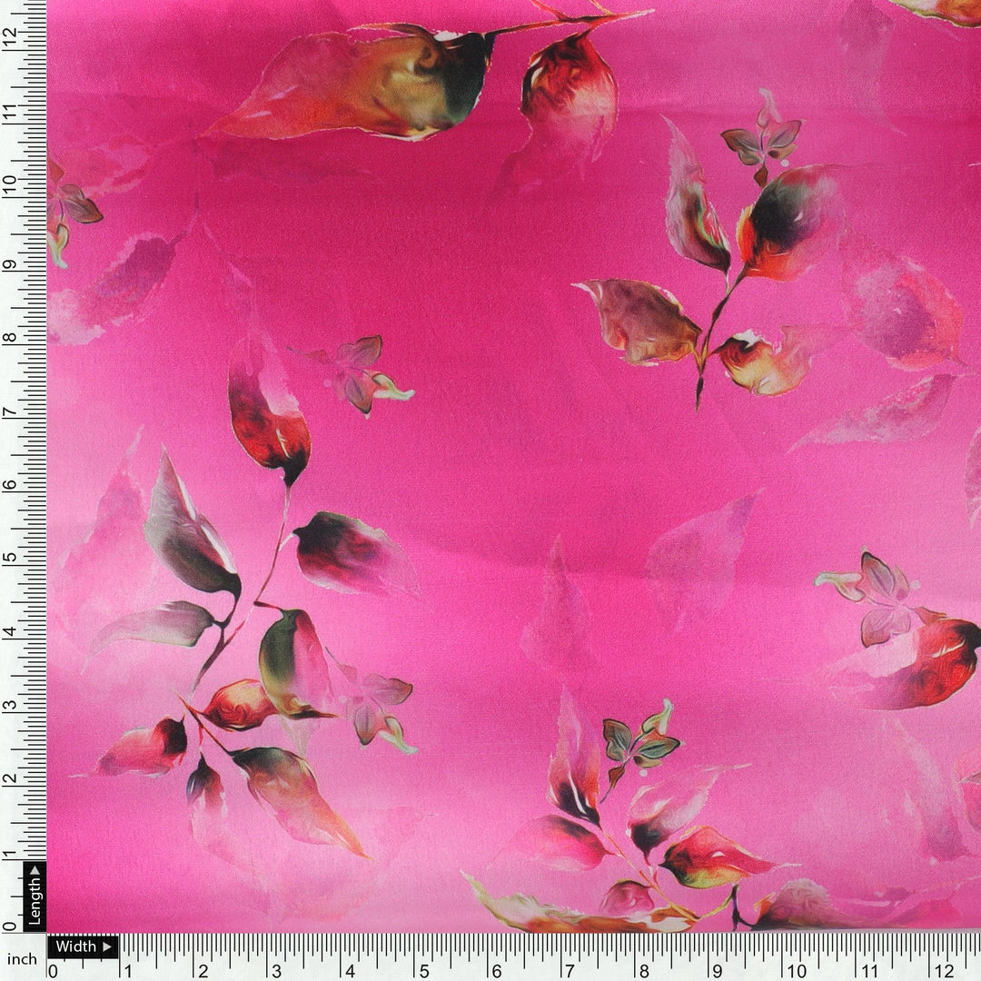 Tiny Silver Leaves With Pink Background Digital Printed Fabric - Japan Satin - FAB VOGUE Studio®