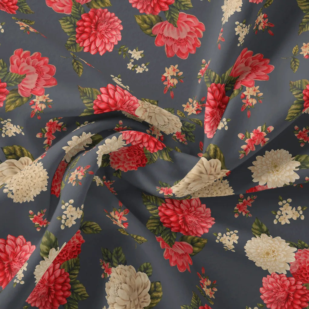 Beautiful Dahlia Red And Gray Flower Digital Printed Fabric – js 0 ta09436p7 110 beautiful dahlia red and gray flower digital printed fabric 1