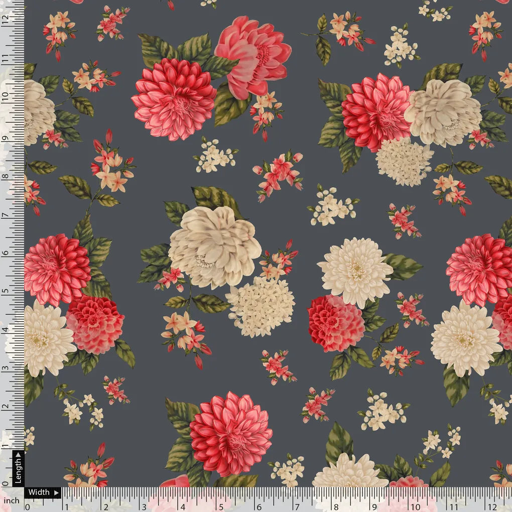 Beautiful Dahlia Red And Gray Flower Digital Printed Fabric – js 0 ta09436p7 110 beautiful dahlia red and gray flower digital printed fabric 5