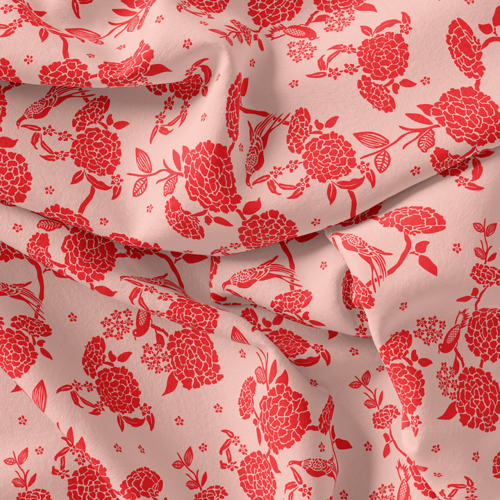 Attractive Red Dahlia Flower Digital Printed Fabric - FAB VOGUE Studio®