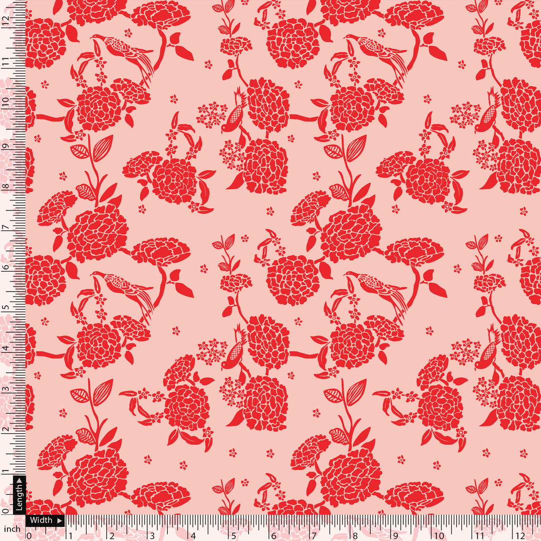 Attractive Red Dahlia Flower Digital Printed Fabric - FAB VOGUE Studio®