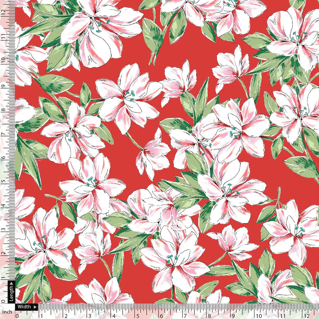 Watercolour Orchid Flower With Green Leaves Digital Printed Fabric – js 0 ta09455p2 110 watercolour orchid flower with green leaves digital printed fabric 5