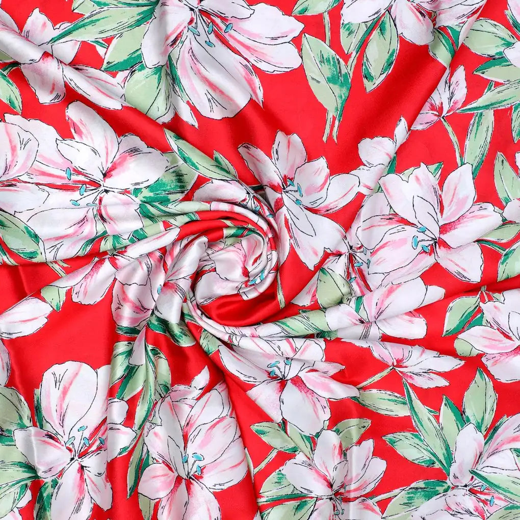 Watercolour Orchid Flower With Green Leaves Digital Printed Fabric - Japan Satin – js 0 ta09455p2 110 watercolour orchid flower with green leaves digital printed fabric japan satin 1