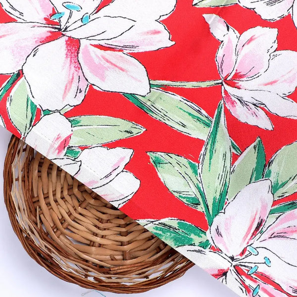 Watercolour Orchid Flower With Green Leaves Digital Printed Fabric - Japan Satin – js 0 ta09455p2 110 watercolour orchid flower with green leaves digital printed fabric japan satin 2 - alternate view