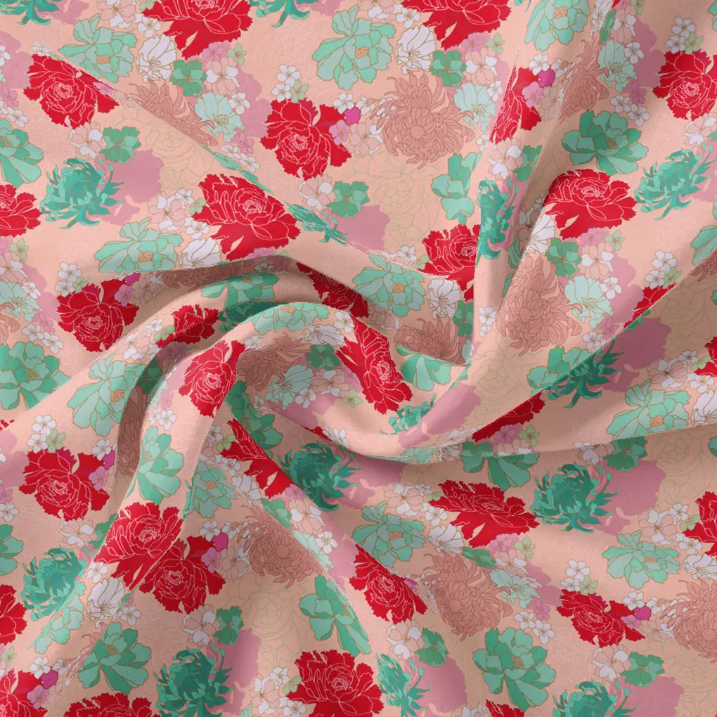 Seamless Red And Pista Roses With Geranium Flower Digital Printed Fabric – js 0 ta09487pc 110 seamless red and pista roses with geranium flower digital printed fabric 1