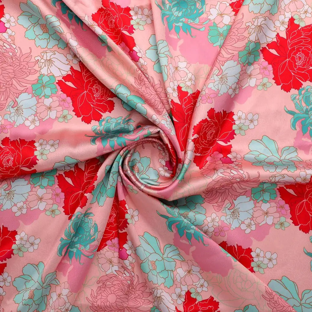 Seamless Red And Pista Roses With Geranium Flower Digital Printed Fabric - Japan Satin – js 0 ta09487pc 110 seamless red and pista roses with geranium flower digital printed fabric japan satin 1