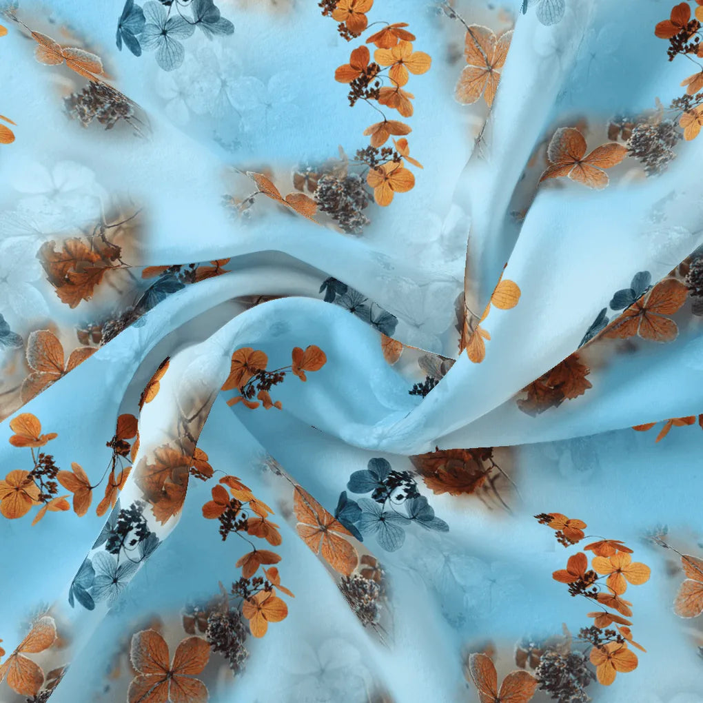 Golden Periwinkle With Blue Floral Digital Printed Fabric - Japan Satin – js 0 ta09548c 110 golden periwinkle with blue floral digital printed fabric japan satin 1