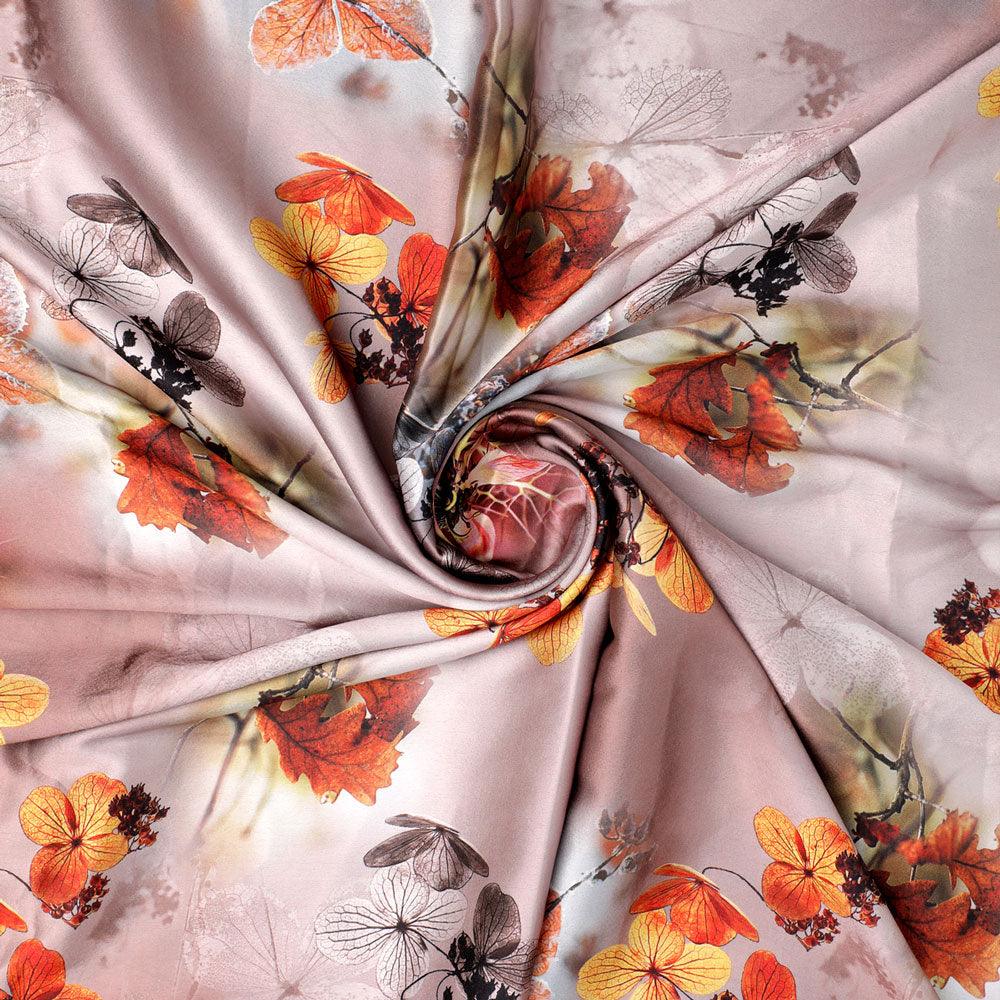 Morden Periwinkle Floral Flowers With Gray Leaves Digital Printed Fabric - Japan Satin - FAB VOGUE Studio®