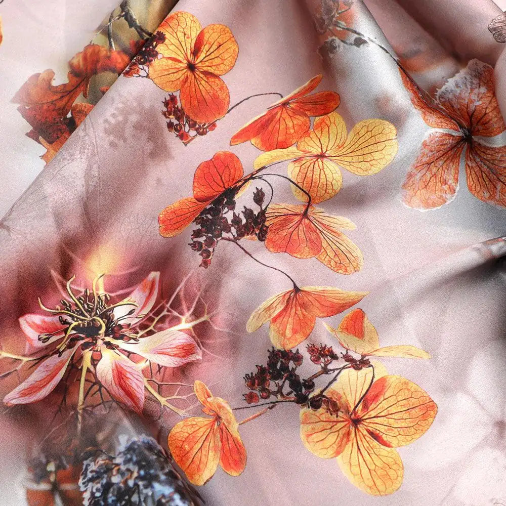 Morden Periwinkle Floral Flowers With Gray Leaves Digital Printed Fabric - Japan Satin – js 0 ta09548pc 110 morden periwinkle floral flowers with gray leaves digital printed fabric japan satin 3