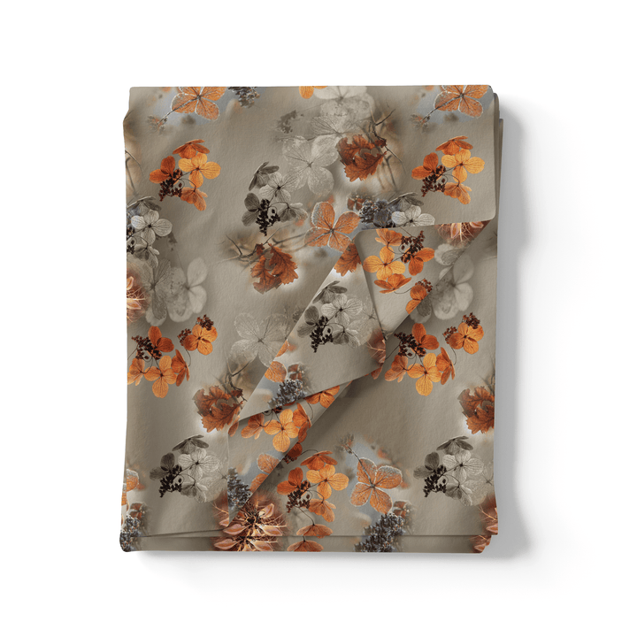 Morden Periwinkle Floral Flower With Gray Leaves Digital Printed Fabric - FAB VOGUE Studio®