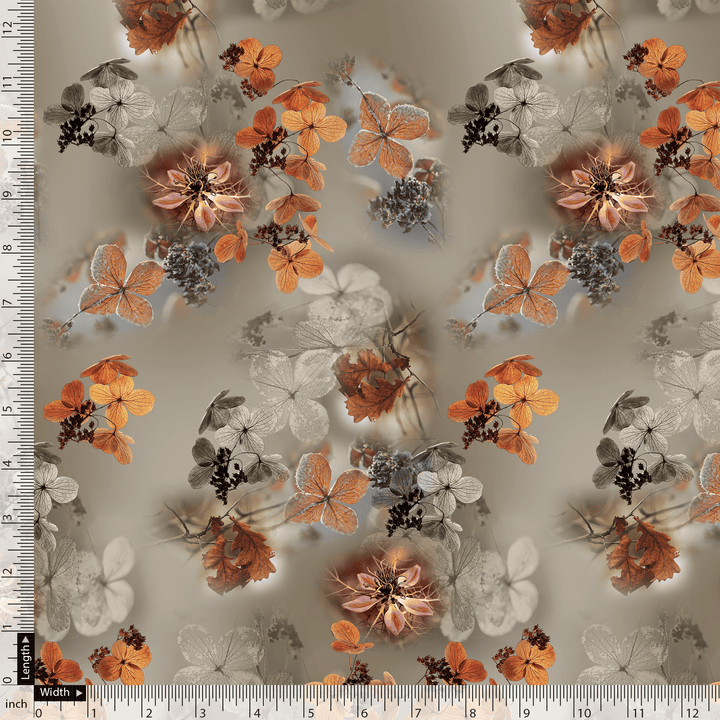 Morden Periwinkle Floral Flower With Gray Leaves Digital Printed Fabric - FAB VOGUE Studio®