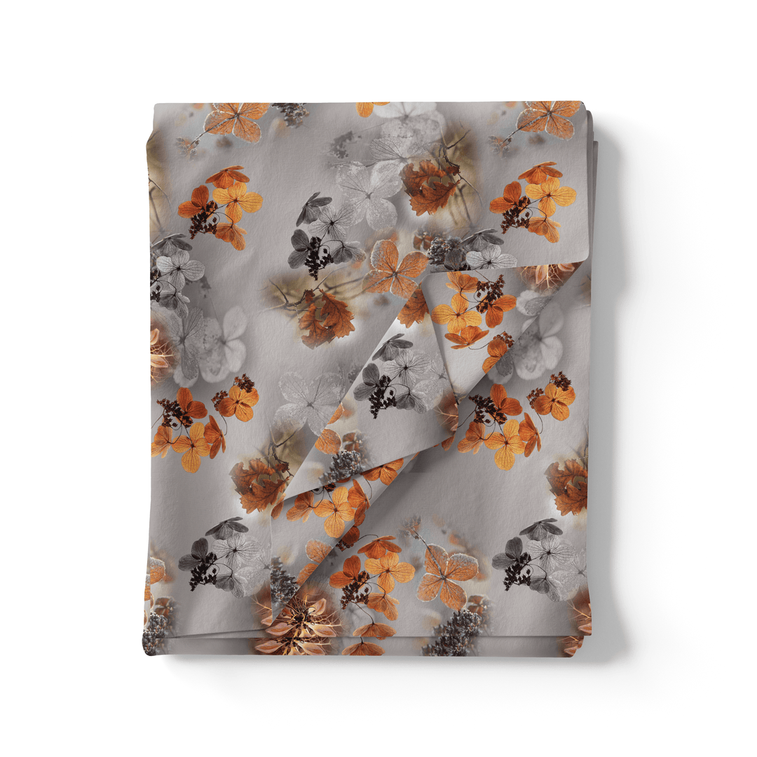 Decorative Periwinkle Floral Flower With Gray Digital Printed Fabric - Japan Satin - FAB VOGUE Studio®