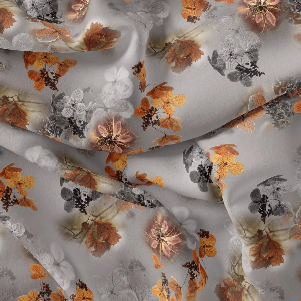 Decorative  Periwinkle Floral Flower With Gray Digital Printed Fabric - Japan Satin – js 0 ta09548pe 110 decorative periwinkle floral flower with gray digital printed fabric japan satin 4