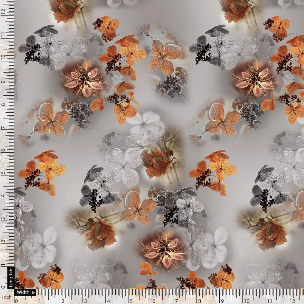 Decorative  Periwinkle Floral Flower With Gray Digital Printed Fabric - Japan Satin – js 0 ta09548pe 110 decorative periwinkle floral flower with gray digital printed fabric japan satin 5