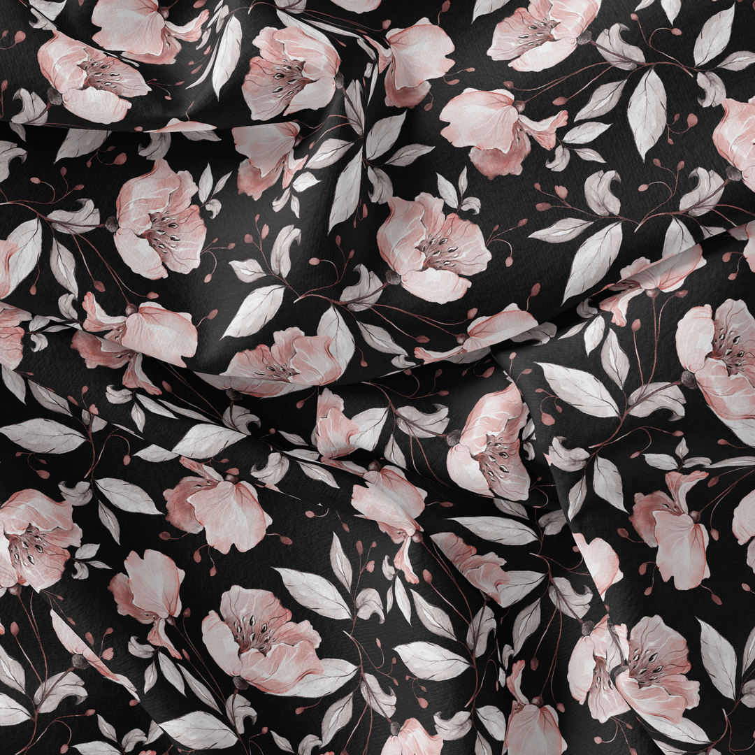Beautiful Baby Pink Roses With Gray Leaves Digital Printed Fabric - FAB VOGUE Studio®