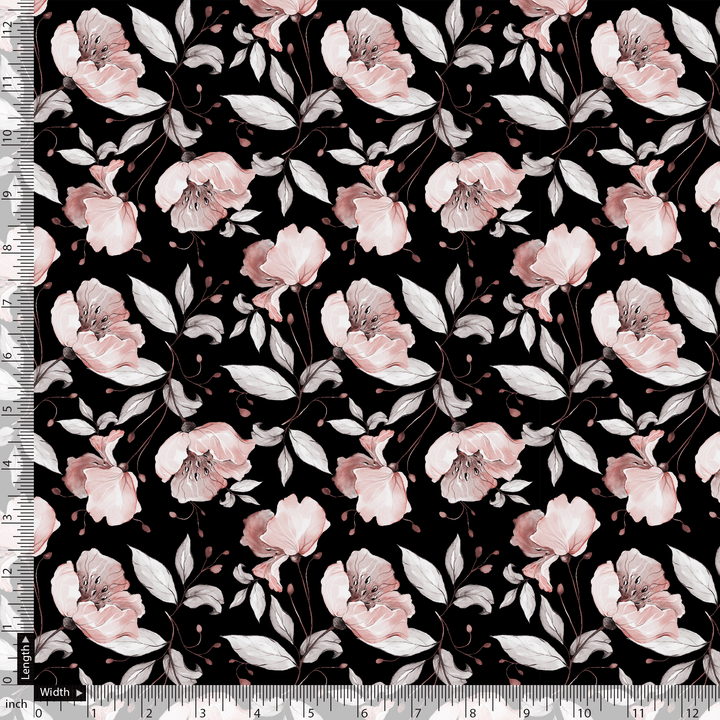 Beautiful Baby Pink Roses With Gray Leaves Digital Printed Fabric - FAB VOGUE Studio®