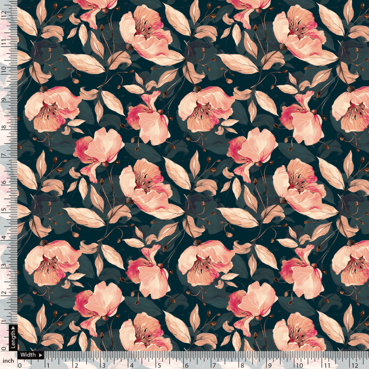 Garden Snowdrop Flower With Cherry Blossom Digital Printed Fabric - FAB VOGUE Studio®
