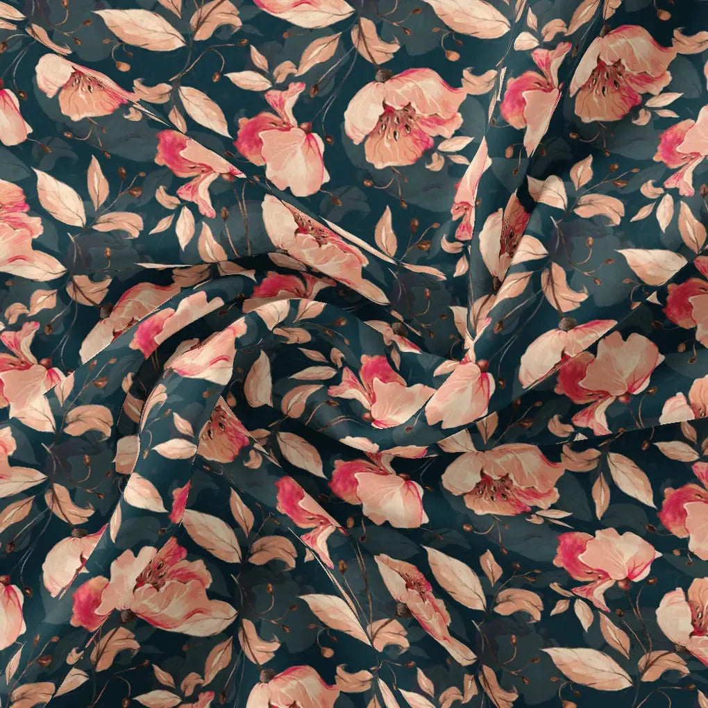 Garden Snowdrop Flower With Cherry Blossom Digital Printed Fabric - Japan Satin – js 0 ta09552pa 110 garden snowdrop flower with cherry blossom digital printed fabric japan satin 1