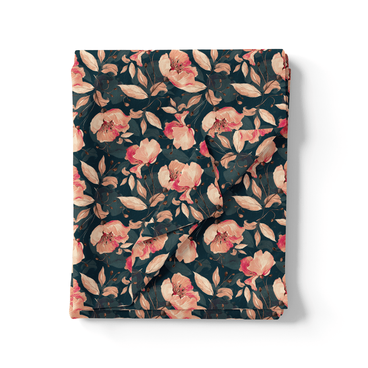 Garden Snowdrop Flower With Cherry Blossom Digital Printed Fabric - Japan Satin - FAB VOGUE Studio®