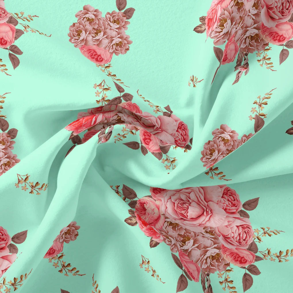 Pink Roses Brown Leaves Digital Printed Fabric – js 0 ta09553p1r 110 pink roses brown leaves digital printed fabric 1