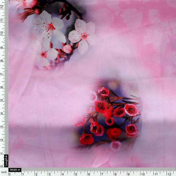 Attractive Jasmin Pink Flower With Orange Rose Digital Printed Fabric - Japan Satin - FAB VOGUE Studio®