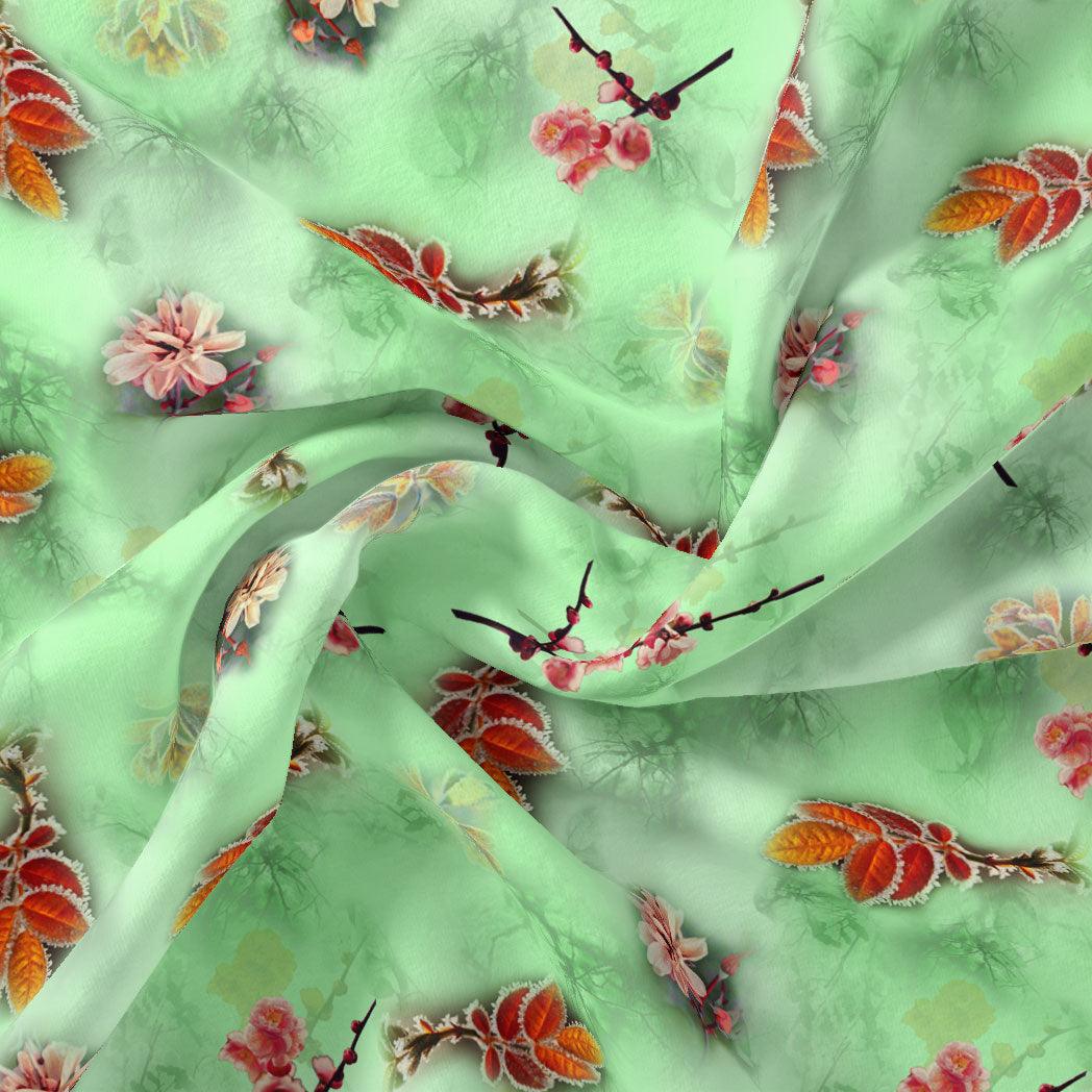 Beautiful Pink Floral With Red Leaves Digital Printed Fabric – js 0 ta09556c 110 beautiful pink floral with red leaves digital printed fabric 1