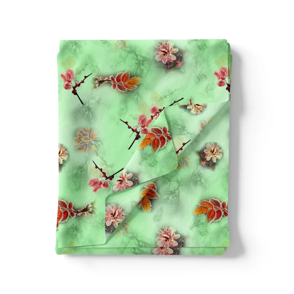 Beautiful Pink Floral With Red Leaves Digital Printed Fabric – js 0 ta09556c 110 beautiful pink floral with red leaves digital printed fabric 3