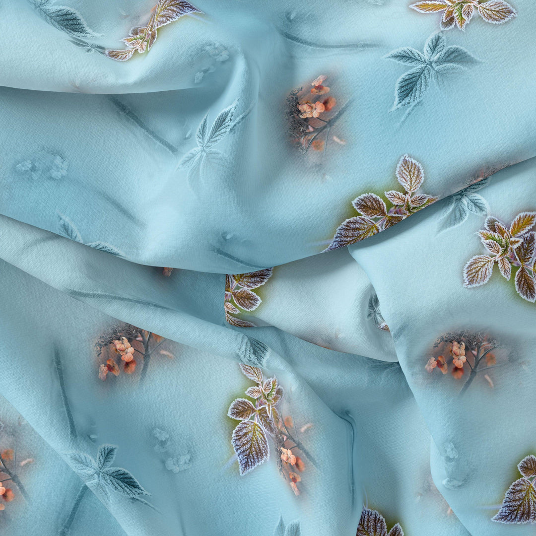 Winter Cool Colour Freezy Leaves Digital Printed Fabric - FAB VOGUE Studio®