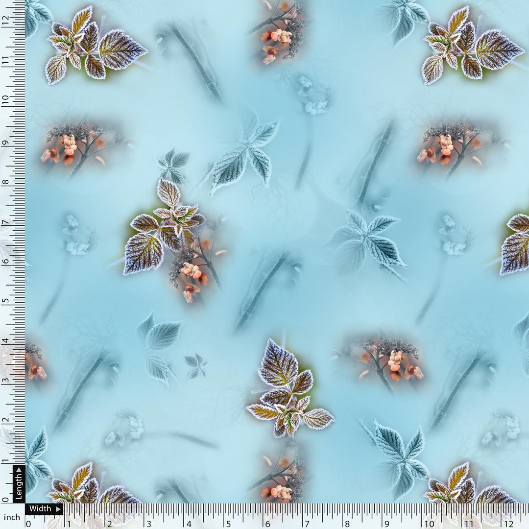 Winter Cool Colour Freezy Leaves Digital Printed Fabric - FAB VOGUE Studio®