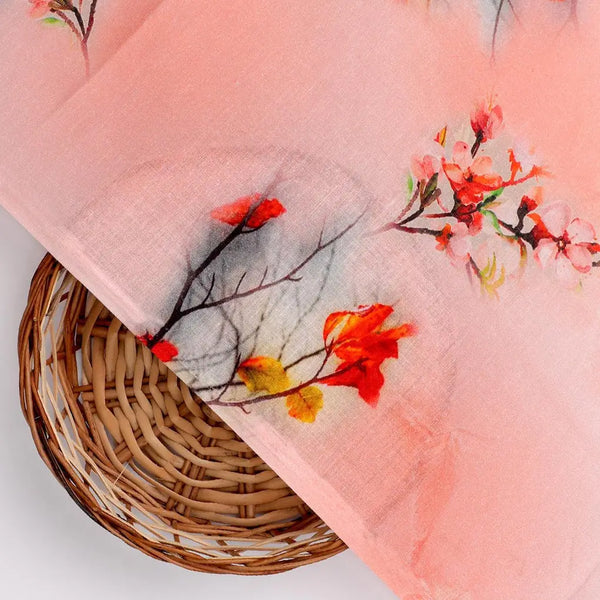Antique Coral Colour Background With Autumn Buds Digital Printed Fabric – js 0 ta09563p1 110 antique coral colour background with autumn buds digital printed fabric 2 - alternate view