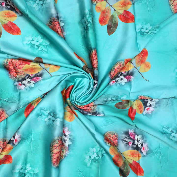 Decorative Orange Kudampuli With Blue Oasis Colour Digital Printed Fabric - Japan Satin - FAB VOGUE Studio®