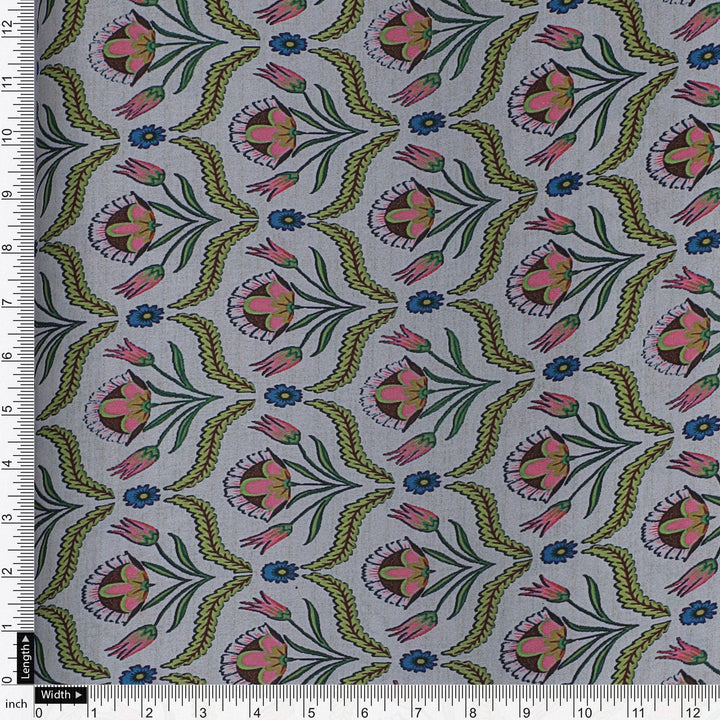 Green Leaves With Flower Digital Printed Fabric - FAB VOGUE Studio®