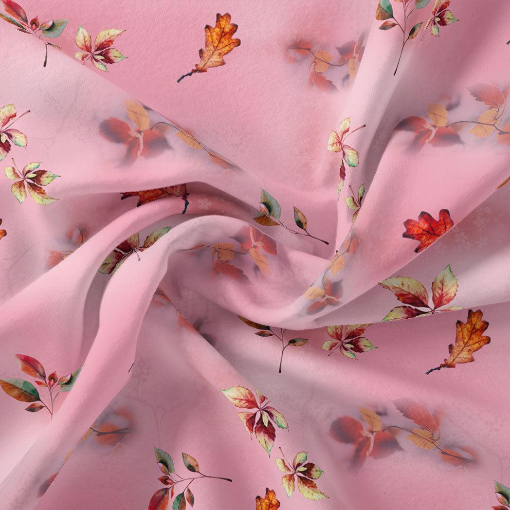 Attractive Multicolour Leaves With Pink Background Digital Printed Fabric – js 0 ta09571p3 110 attractive multicolour leaves with pink background digital printed fabric 1