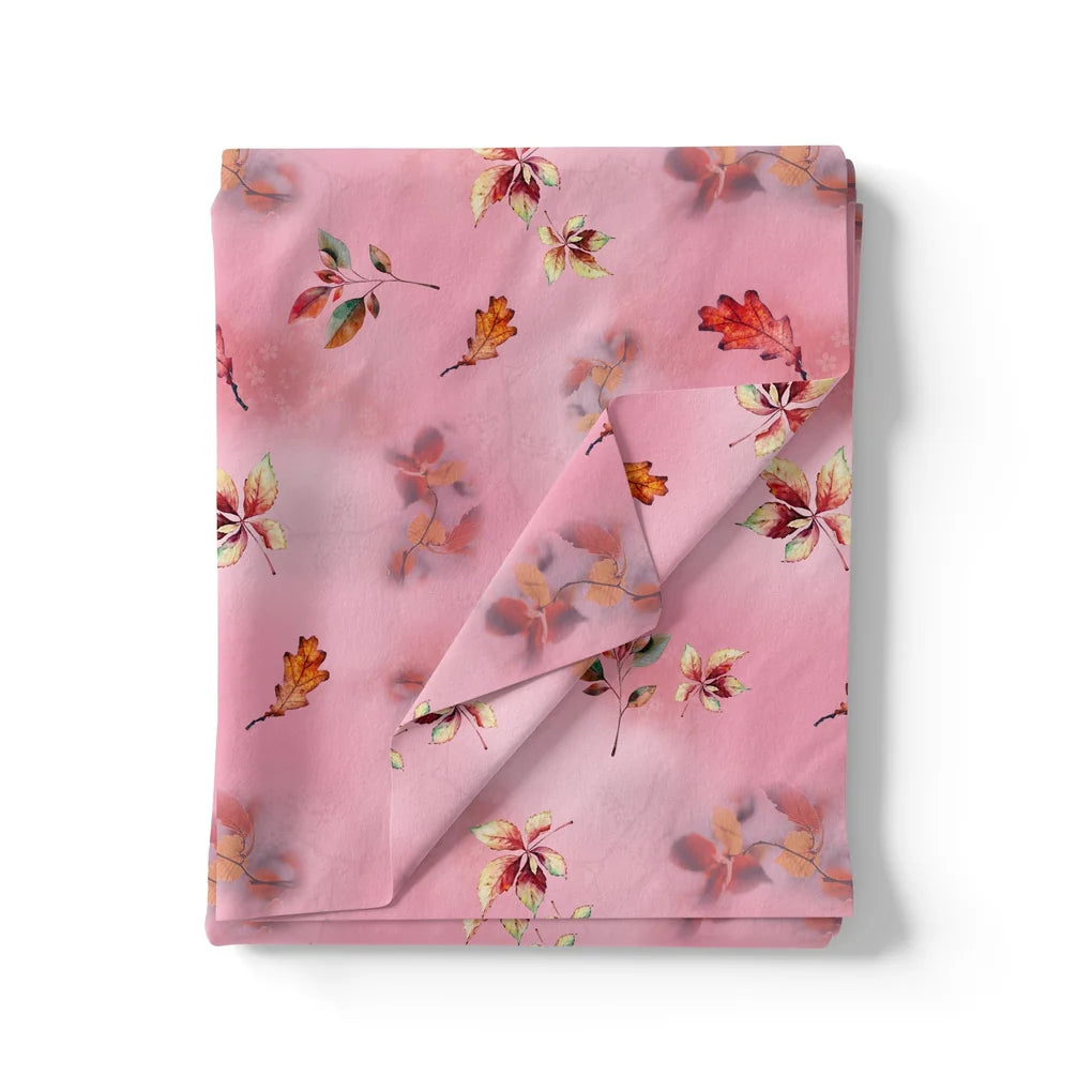 Attractive Multicolour Leaves With Pink Background Digital Printed Fabric – js 0 ta09571p3 110 attractive multicolour leaves with pink background digital printed fabric 3