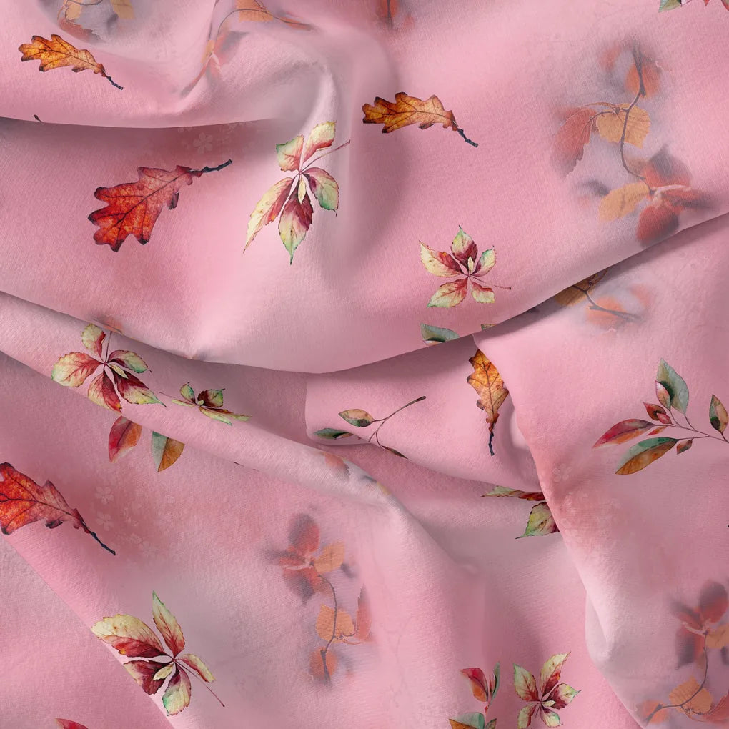 Attractive Multicolour Leaves With Pink Background Digital Printed Fabric – js 0 ta09571p3 110 attractive multicolour leaves with pink background digital printed fabric 4