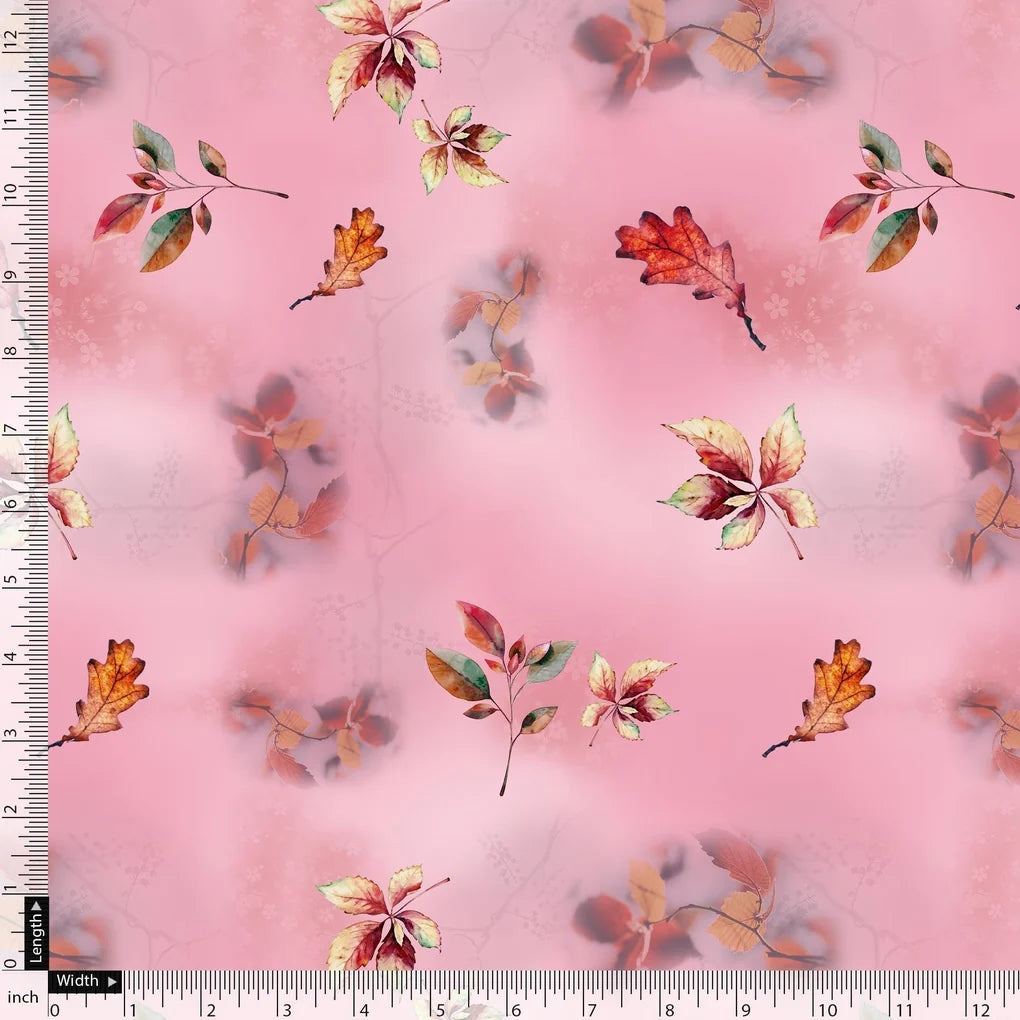 Attractive Multicolour Leaves With Pink Background Digital Printed Fabric – js 0 ta09571p3 110 attractive multicolour leaves with pink background digital printed fabric 5