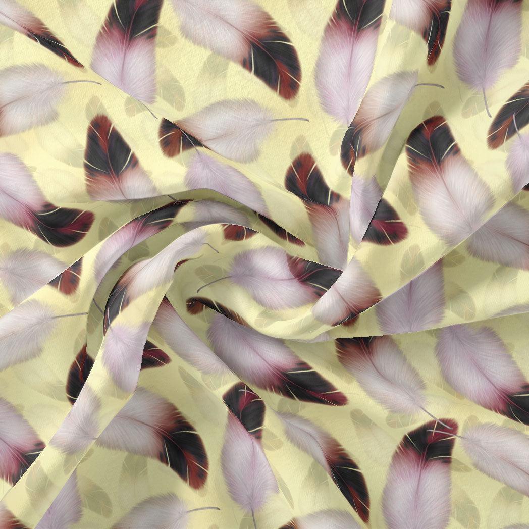 Brown Feather With pastel Yellow Background Digital Printed Fabric – js 0 ta09590a 110 brown feather with pastel yellow background digital printed fabric 1