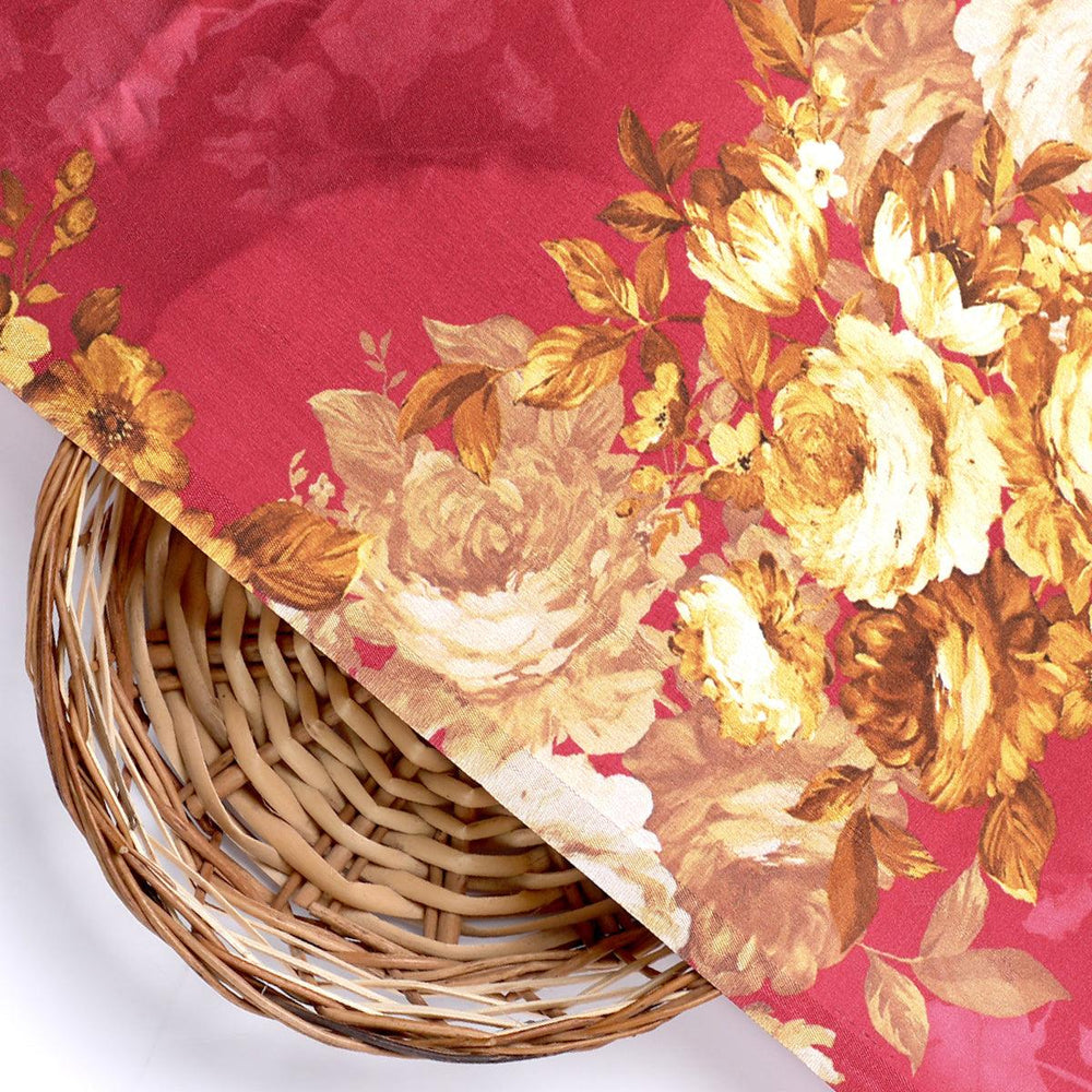 Morden Brown Roses Ripe Currant Colour Background Digital Printed Fabric - Japan Satin - FAB VOGUE Studio®