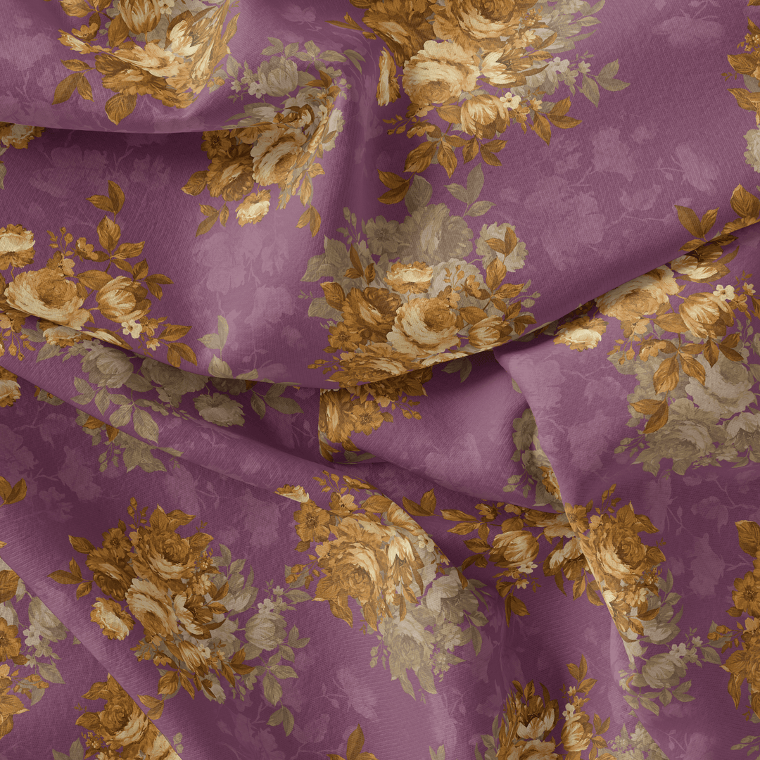 Big Rose With Dark Scintillating Violet Colour Digital Printed Fabric - FAB VOGUE Studio®