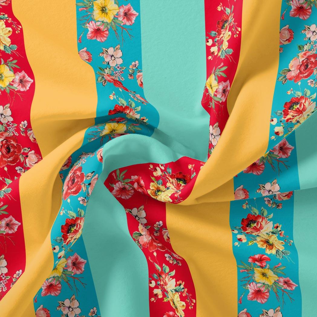Rainbow Strips With Colourful Flower Digital Printed Fabric - FAB VOGUE Studio®