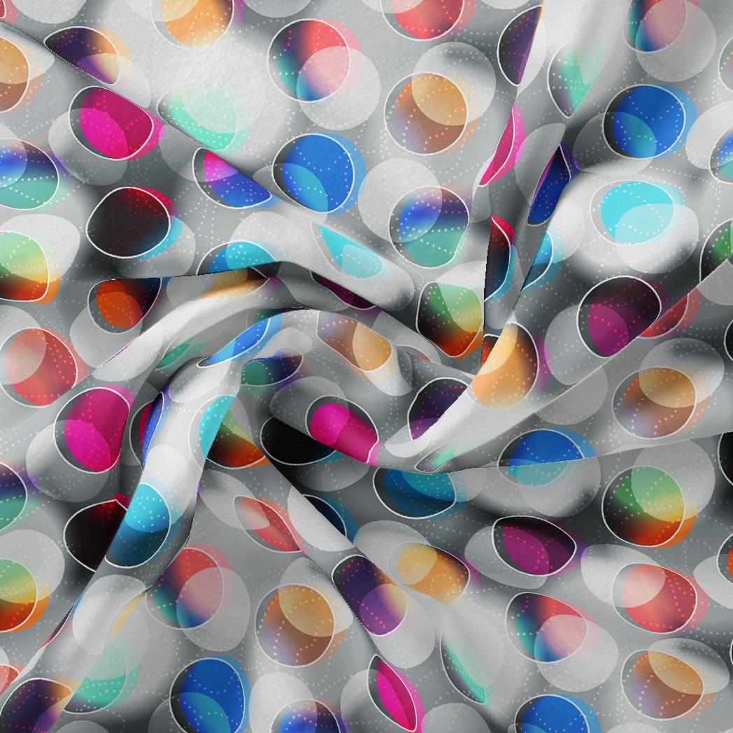 Rainbow Circle With Doted Line Bar Digital Printed Fabric - FAB VOGUE Studio®