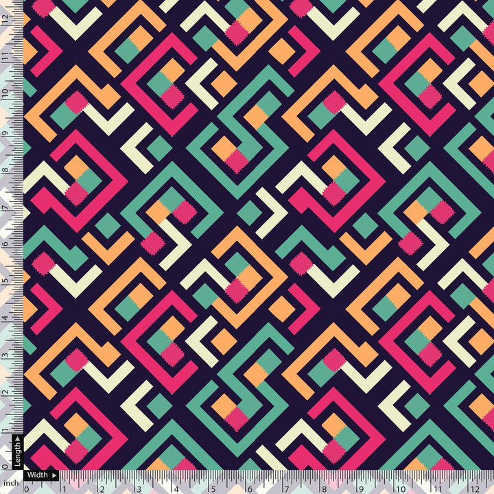 Multicolour Puzzle Rainbow Greek Key Digital Printed Fabric - FAB VOGUE Studio®