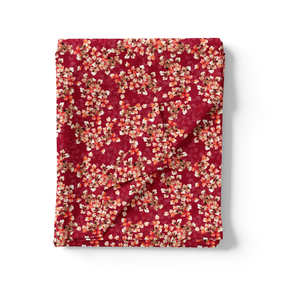 Most Attractive Red And Golden Ninebark Leaves Digital Printed Fabric - FAB VOGUE Studio®