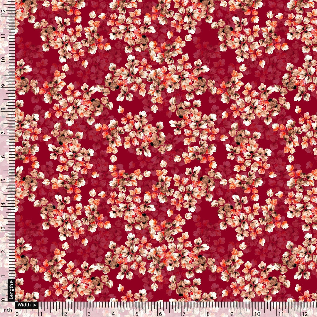 Most Attractive Red And Golden Ninebark Leaves Digital Printed Fabric - FAB VOGUE Studio®