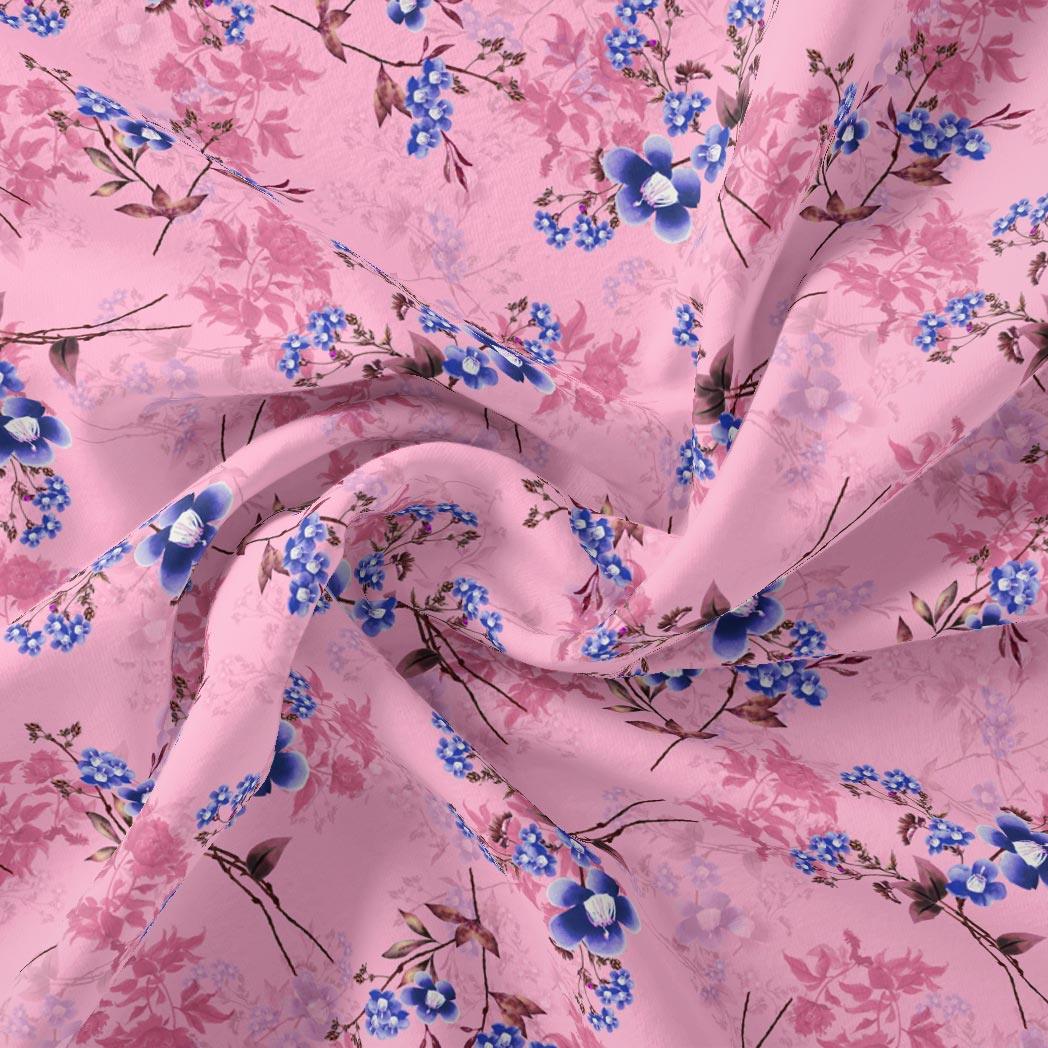 Dark Pink With Purple Petunia Flower Digital Printed Fabric - FAB VOGUE Studio®
