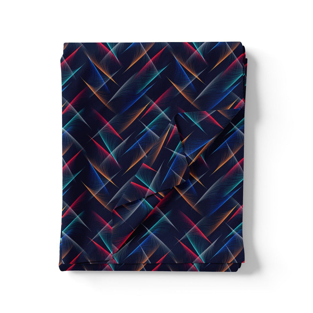 Classic Colourful Feather With Blue Background Digital Printed Fabric - FAB VOGUE Studio®