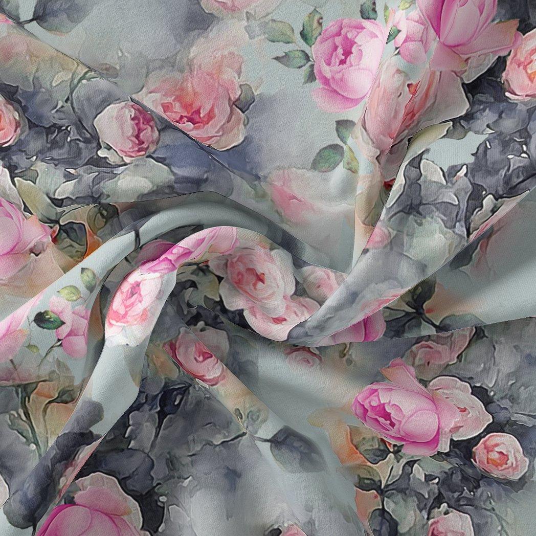 Pink And Peach Rose Allover Digital Printed Fabric - FAB VOGUE Studio®