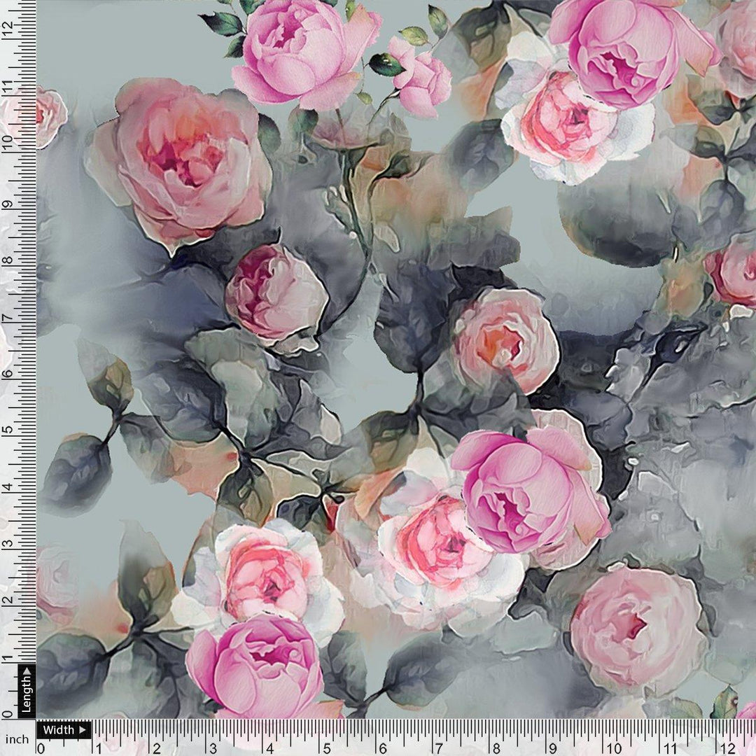 Pink And Peach Rose Allover Digital Printed Fabric - FAB VOGUE Studio®