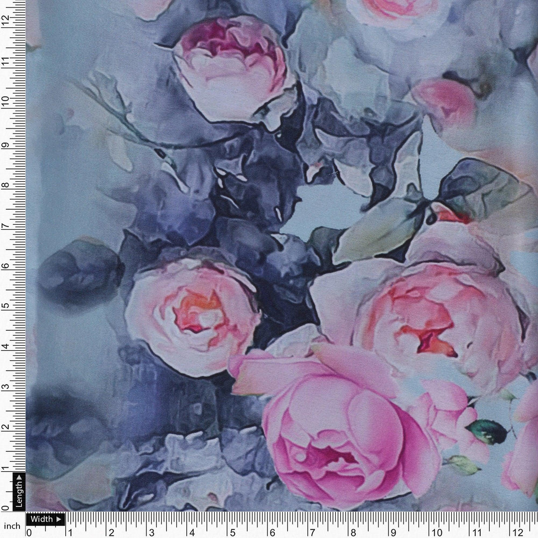 Pink And Peach Rose Allover Digital Printed Fabric - Japan Satin - FAB VOGUE Studio®