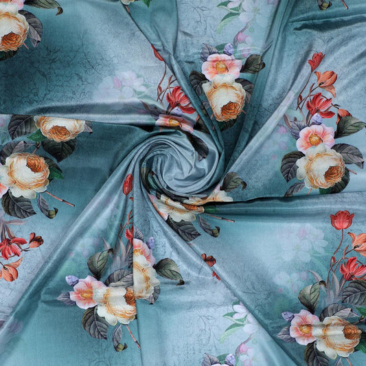 Yellow Flower Repeat Digital Printed Fabric - Japan Satin - FAB VOGUE Studio®
